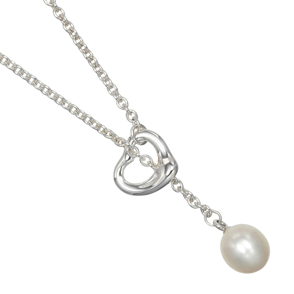 Tiffany Co Open Heart Lariat Necklace Sterling Silver Pearl Silver